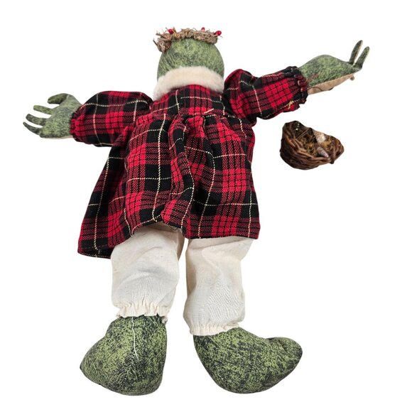 Christmas Frog Shelf Sitter Plush Doll Basket Dress Apron Croaks Jingle Bells - Picture 9 of 9